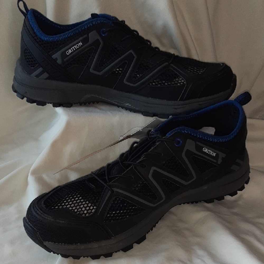 Black and Blue Grition Athletic Shoes with Breathable Mesh and Rugged Outsole